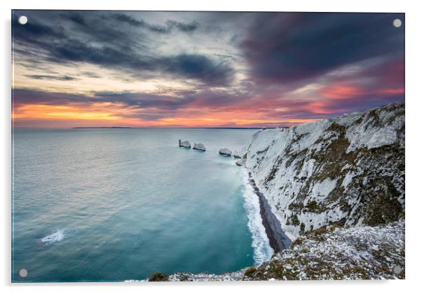 Sunset At The Needles Acrylic by Wight Landscapes