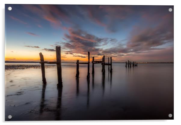 Binstead Jetty Sunset Isle Of Wight Acrylic by Wight Landscapes