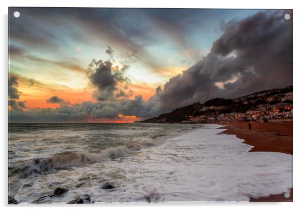 Ventnor Beach Stormy Sunset Acrylic by Wight Landscapes