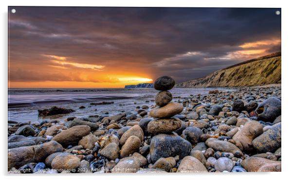 Compton Bay Rock Cairn Acrylic by Wight Landscapes