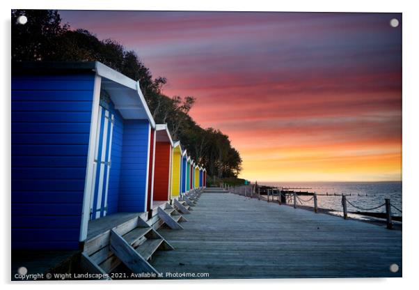 Colwell Bay Beach Huts Acrylic by Wight Landscapes