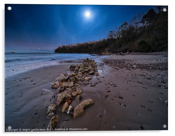 Priory Bay In The Moonlight Acrylic by Wight Landscapes