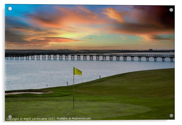 Quinta do Lago Golf The Wooden Bridge Sunset Acrylic by Wight Landscapes