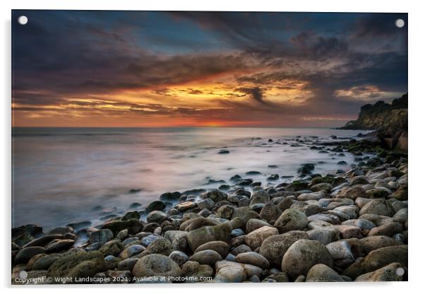 Steephill Cove Sunset Acrylic by Wight Landscapes