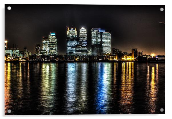 canary wharf across the thames Acrylic by jim wardle-young
