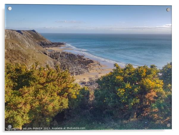 View from Pennard Cliff Wslk in Gowerrt Acrylic by HELEN PARKER