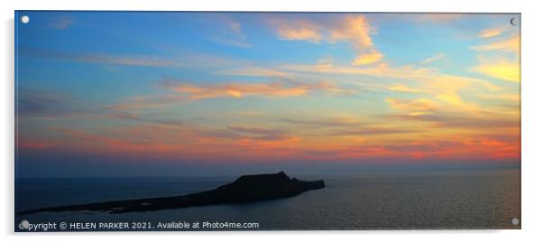 Sunset over Worms Head Acrylic by HELEN PARKER
