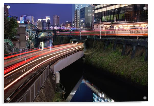 Light Trails Weave Through Tokyo Acrylic by Duane Walker