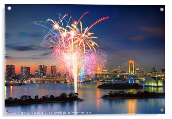 Tokyo Bay Fireworks Acrylic by Duane Walker