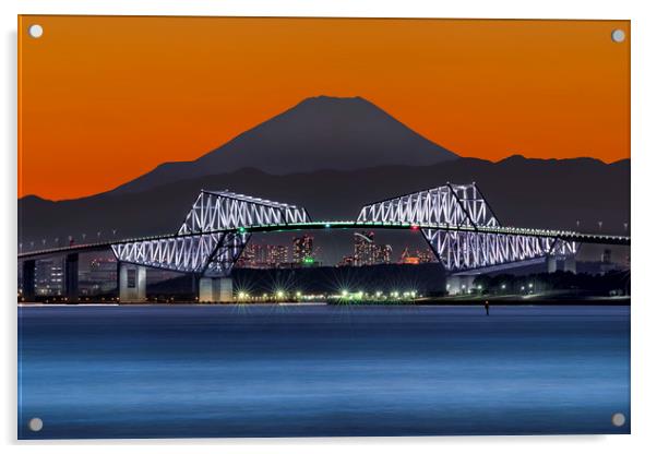 Mt Fuji With Gate Bridge, Japan Acrylic by Duane Walker