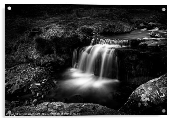 Waterfall Brecon Beacons Black & White Acrylic by Joel Woodward
