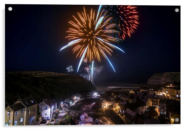 Fireworks Over Staithes Acrylic by Dave Hudspeth Landscape Photography