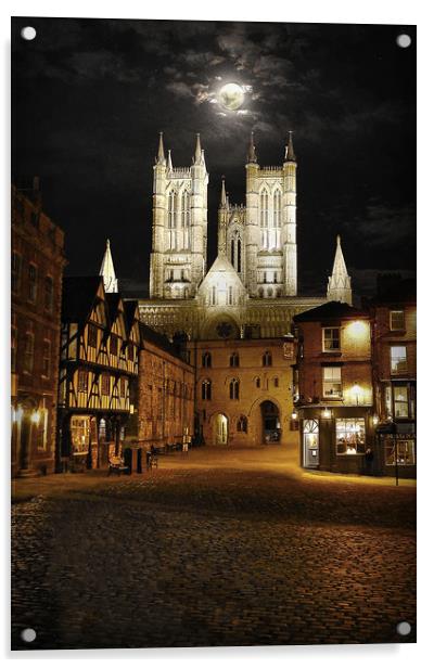 The Wolf Moon & Lincoln Cathedral  Acrylic by Jon Fixter