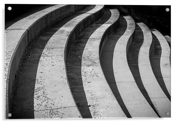 Curved Steps to the Beach - Mono Acrylic by Ian Johnston  LRPS
