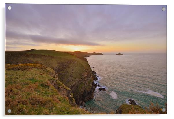 Cornwall: Last Light over the Rumps Acrylic by Rob Parsons