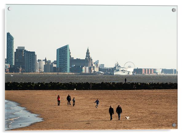 Liverpool Skyline New Brighton Beach Acrylic by Phillip Orr