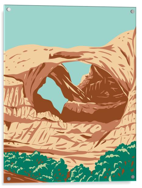 The Double Arch in Arches National Park in Grand County Utah United States WPA Poster Art Acrylic by Aloysius Patrimonio