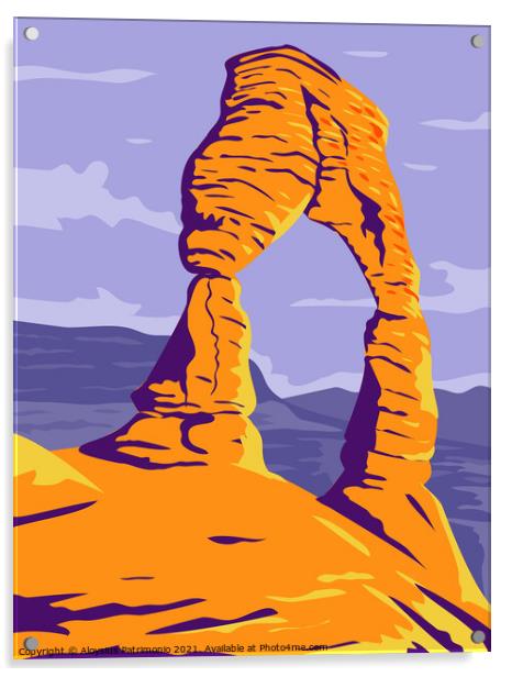 Delicate Arch Freestanding Natural Arch in Arches National Park Moab Grand County Utah WPA  Poster Art Color Acrylic by Aloysius Patrimonio