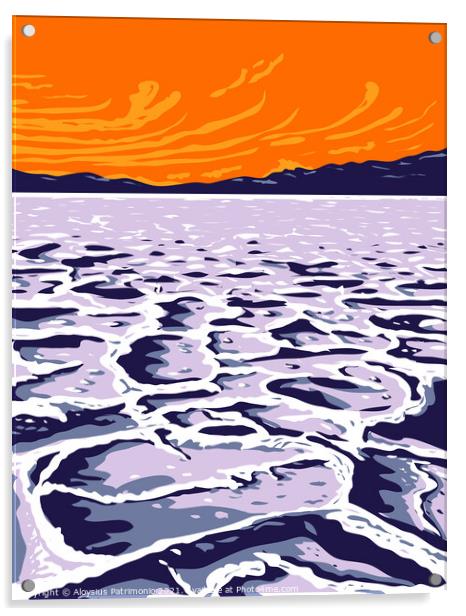 The Badwater Basin in Death Valley National Park Inyo County California United States of America WPA Poster Art Acrylic by Aloysius Patrimonio