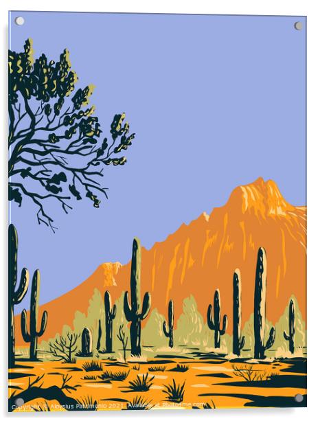 Saguaro Cactus or Carnegiea Gigantea in Ironwood Forest National Monument Section of the Sonoran Desert in Arizona WPA Poster Art Acrylic by Aloysius Patrimonio
