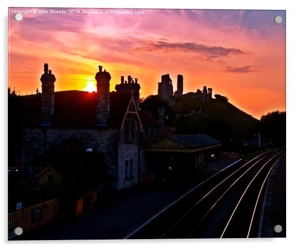  Corfe Castle Sunset Acrylic by Mike Streeter