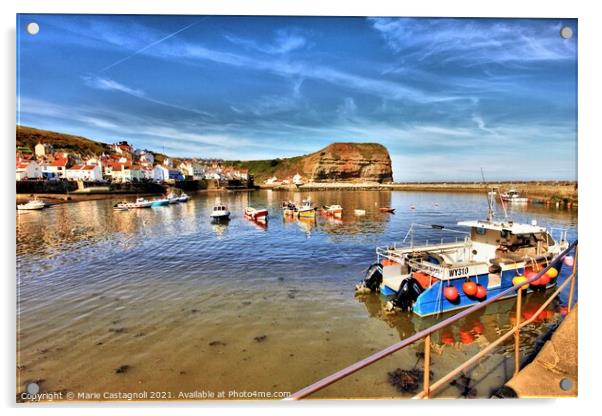 Staithes Fishing Boats Acrylic by Marie Castagnoli