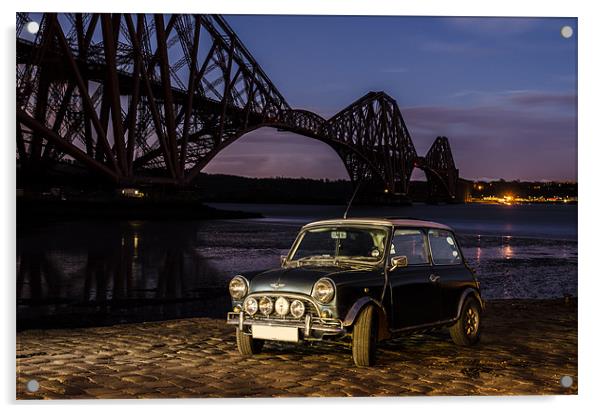 Classic Mini and Forth Rail Bridge Acrylic by Ian Potter