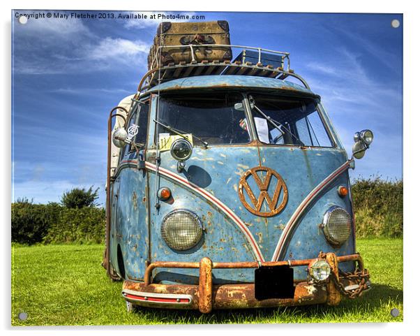 VW camper van Acrylic by Mary Fletcher