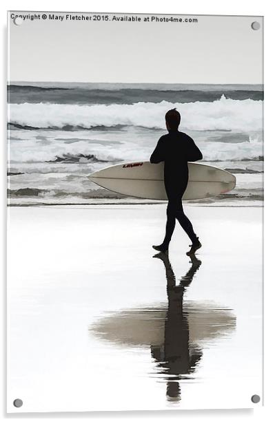  Lone Surfer Acrylic by Mary Fletcher