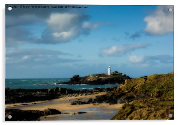  Godrevy Lighthouse and Beach Acrylic by Mary Fletcher