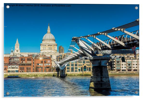  St Paul's Cathedral and the Millennium Bridge Acrylic by Mary Fletcher