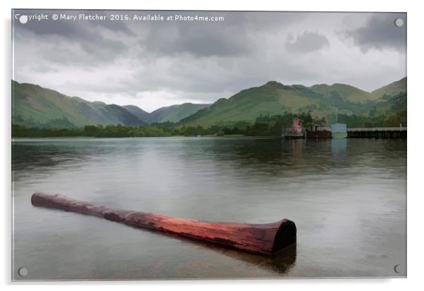 Ullswater Lake and Log Acrylic by Mary Fletcher