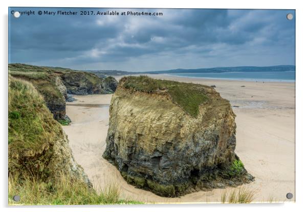 Breakaway Cliffs, Gwithian Acrylic by Mary Fletcher