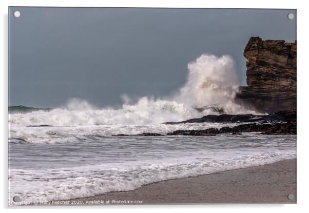 Portreath Beach Acrylic by Mary Fletcher