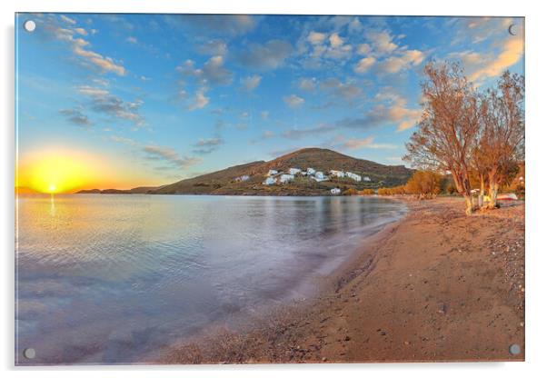 The sunset at Episkopi beach of Kythnos island, Greece Acrylic by Constantinos Iliopoulos