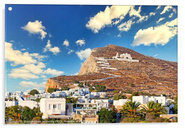 Chora with Panagia church of Folegandros island, Greece Acrylic by Constantinos Iliopoulos