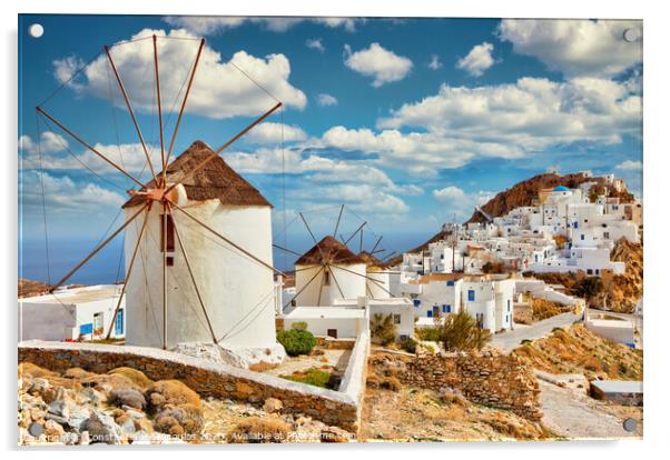 The windmills at the village Pano Chora of Serifos island, Greec Acrylic by Constantinos Iliopoulos