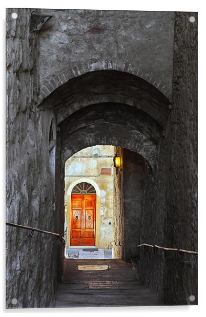 Down to the Tuscan doorway. Acrylic by Ian Duffield