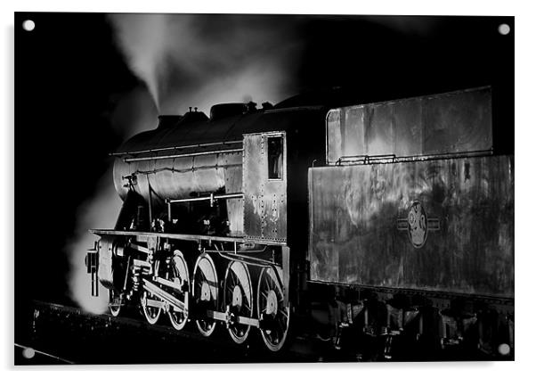 Steam freight loco waiting by night Acrylic by Ian Duffield