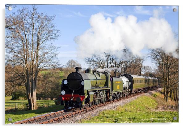 Southern local steam train in Sussex. Acrylic by Ian Duffield