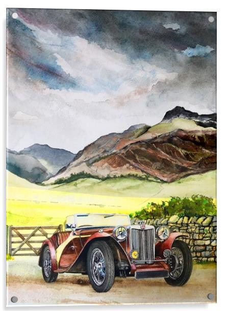 MG TC in the lakes Acrylic by John Lowerson