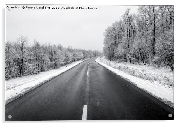 frozen road   Acrylic by Ferenc Verebélyi