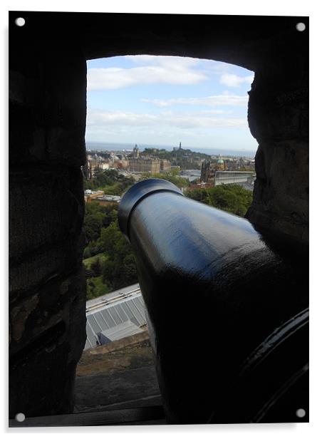 View From an Edinburgh Cannon Acrylic by Gemma Compton