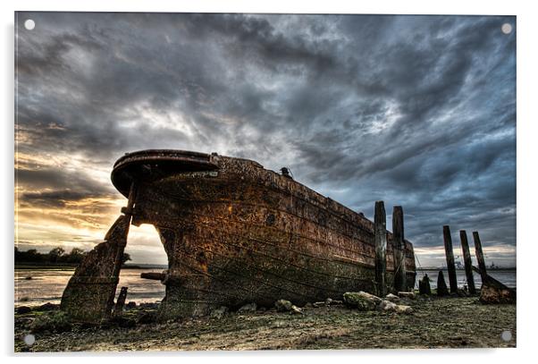 Steel Boat Wreck Acrylic by Robert  Radford