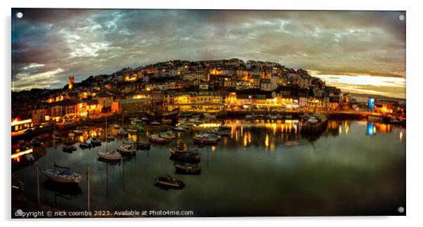 Brixham Harbour at night Acrylic by nick coombs