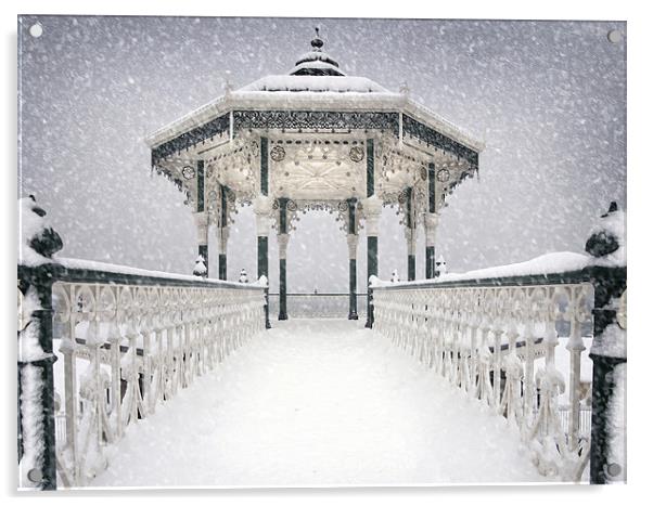Bandstand in the snow Acrylic by Terry Busby