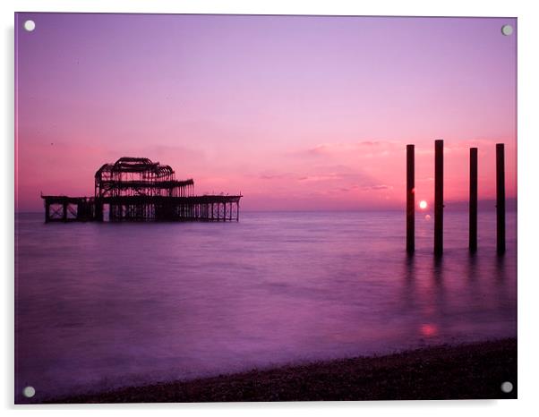 West Pier sunset 1 Acrylic by Terry Busby