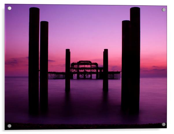 West Pier sunset 2 Acrylic by Terry Busby