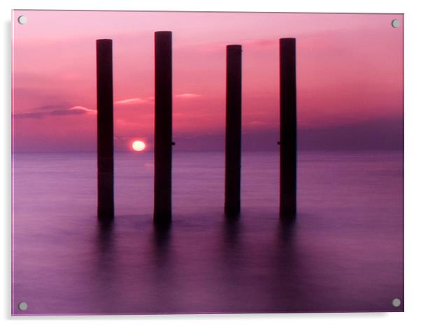 west pier sunset pillars Acrylic by Terry Busby