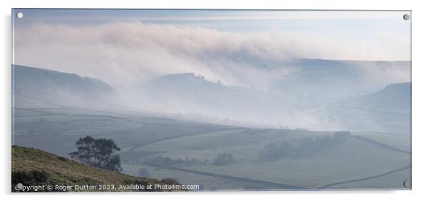 Peak District hills and fields covered with the ro Acrylic by Roger Dutton